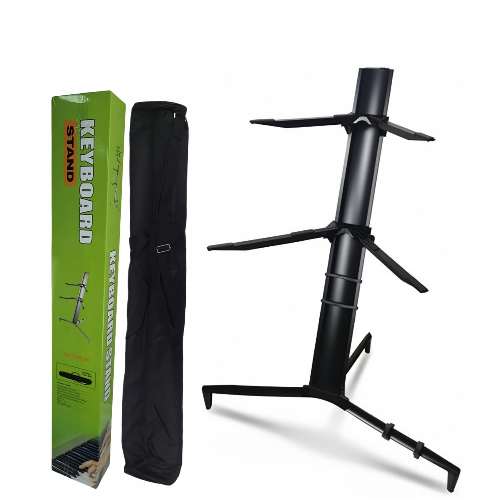Miwayer Column Keyboard Stand Professional Heavy Duty Piano Stands Aluminum Alloy Foldable Double Adjustable Height for 61, 76, 88 Keys Keyboard Piano with Carry Bag(Black)