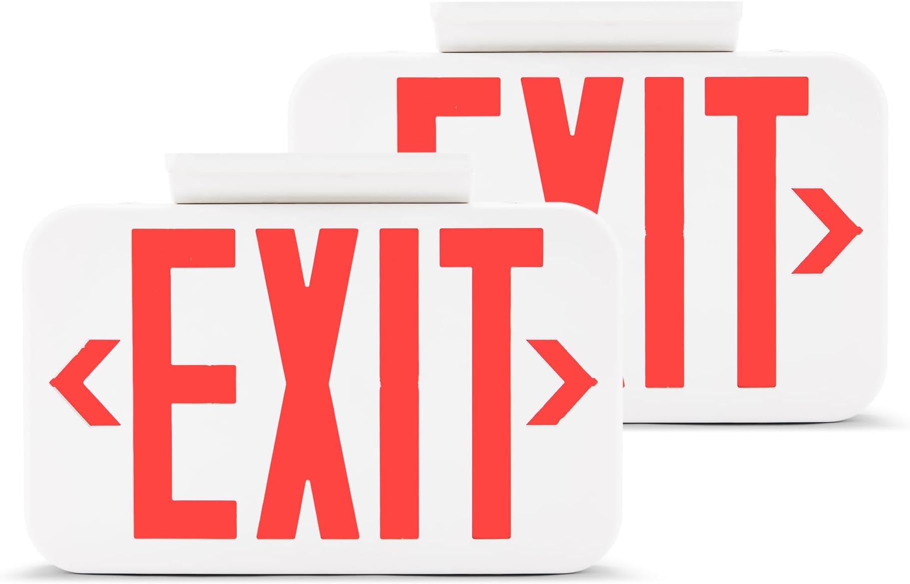 Amazon Basics LED Emergency Exit Sign, Double Face, Fire Resistant, UL Certified, Hardwired with Battery Backup, White, 2-Pack