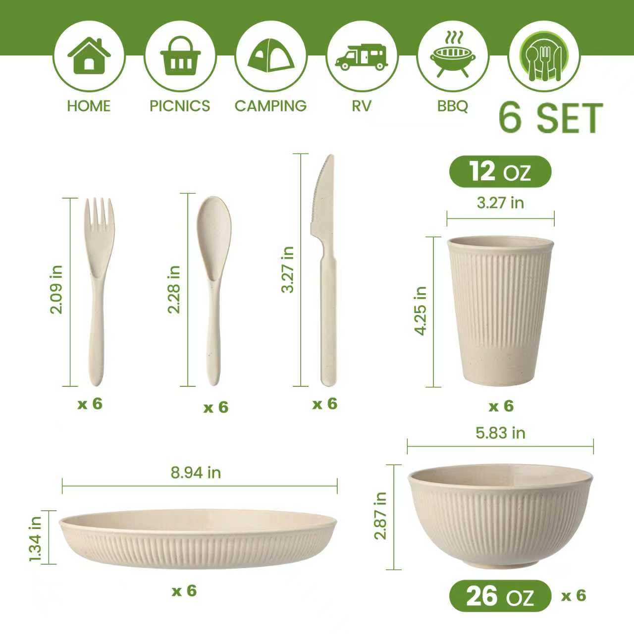Amazon.com | 36-Piece Reusable Wheat Straw Dinnerware Sets for 6