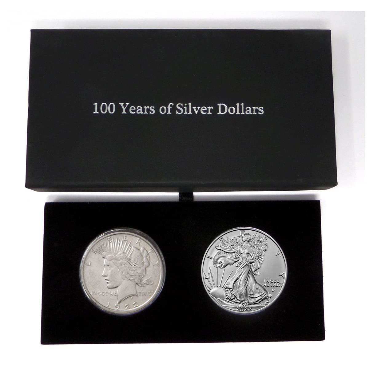 2025 - and 1925 Peace Dollar in 100 Year Silver Dollar Set in Specialty Felt Lined Black Box Uncirculated