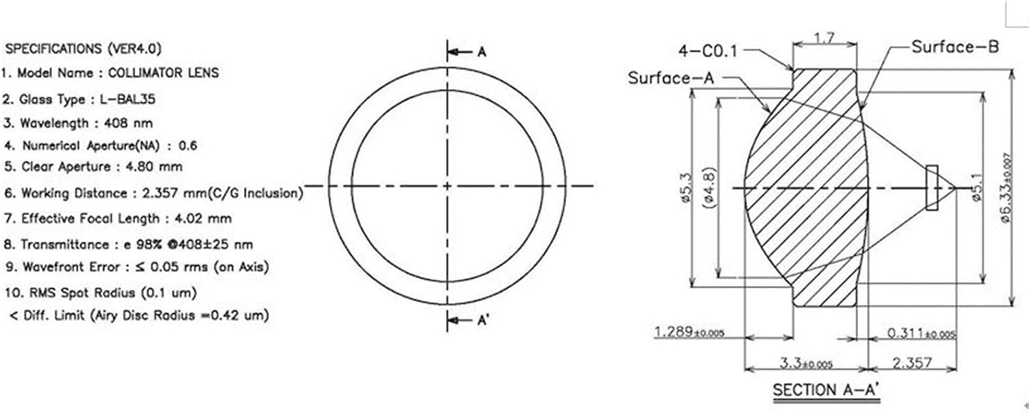 G-2 Coated Glass Collimating Lens Focus Dot Lense for 405nm 450nm 515nm Blue Laser Diodes w Holder M9*0.5