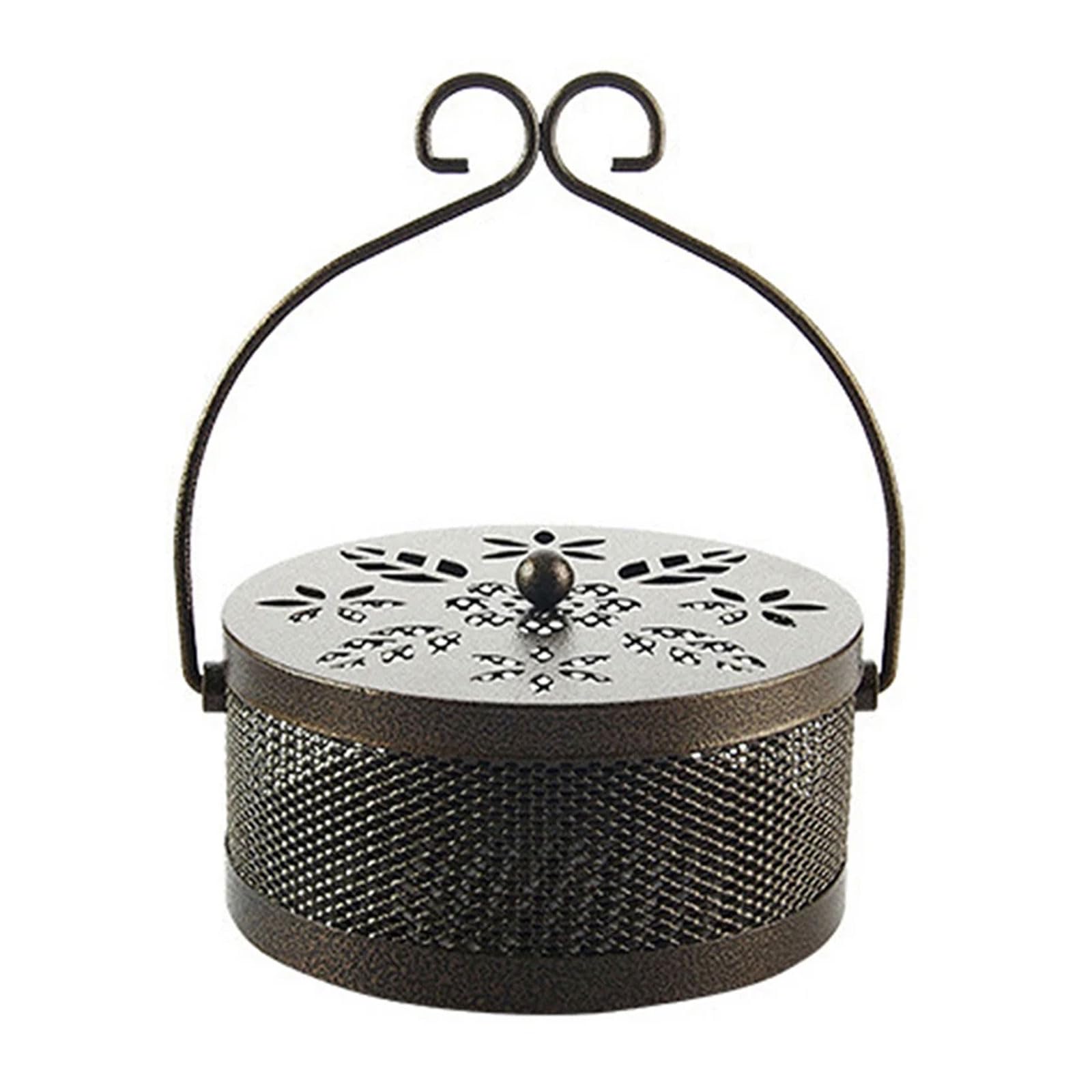 YLME Soporte para Bobinas De Mosquitos, Quemador De Incienso Ignífugo Portátil Retro con Tapa, Rejilla En Espiral para Mosquitos De Jardín, Antiescaldadura, con Aislamiento Hueco