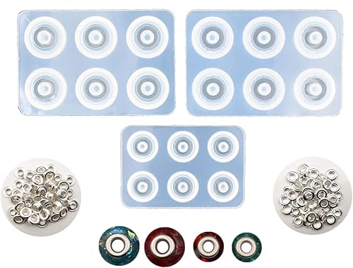 3 moldes de resina para cuentas redondas y planas, moldes de fundición de cuentas de agujero grande, molde de silicona con núcleo de metal incluido