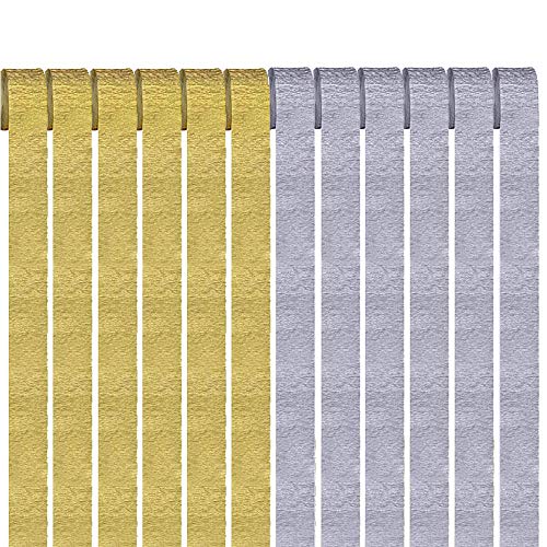Gold and Silver Crepe Paper Streamers 12 Rolls 2 Color Silver Gold Party Streamer Decorations for Various Birthday Party Wedding Festival Party Decorations