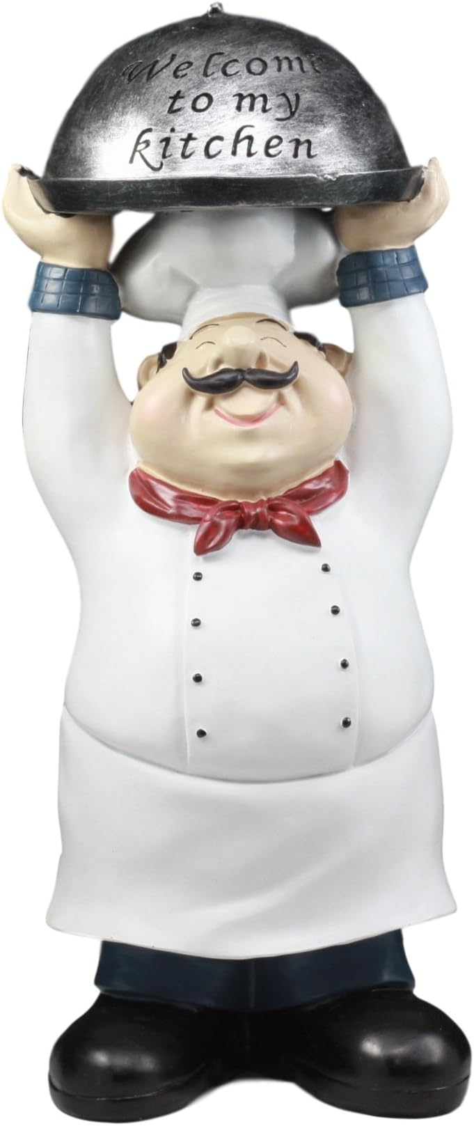 Ebros Master Bistro Chef Holding Melting Dome Tray Statue 14"Tall Head Cook With "Welcome To My Kitchen" Sign Decor Figurine