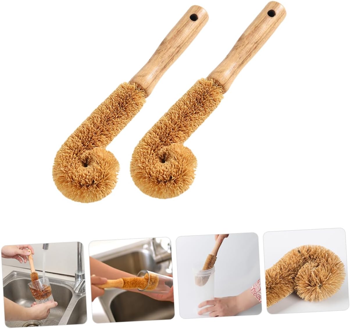 Zerodeko 2pcs Wooden Bottle Brush for Cleaning Lightweight Design for Narrow Neck Containers Comfortable Grip Versatile Use Wine and Water Bottles