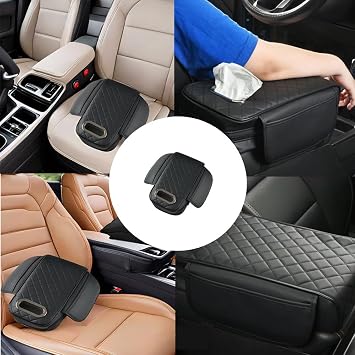Car Center Console Armrest Pillow, Car Center Console Cover with 2 Side Storage Bags, Waterproof Car Armrest Center Control Cushion, for Most Vehicles (Black) Loopunk (black)