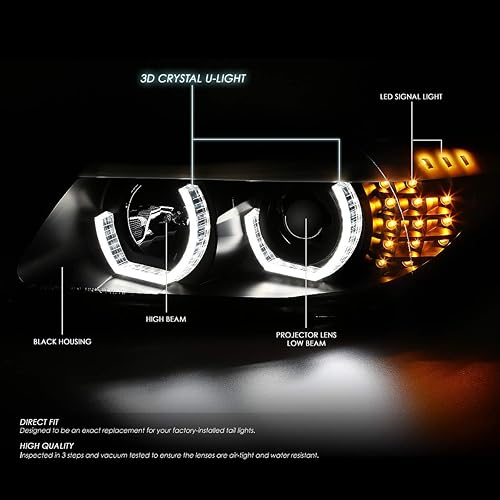 Miniatura 2 de Auto Dynasty Modelo halógeno 3D de doble cristal halo LED intermitente proyector de faros delanteros y kits de herramientas compatibles con BMW E90