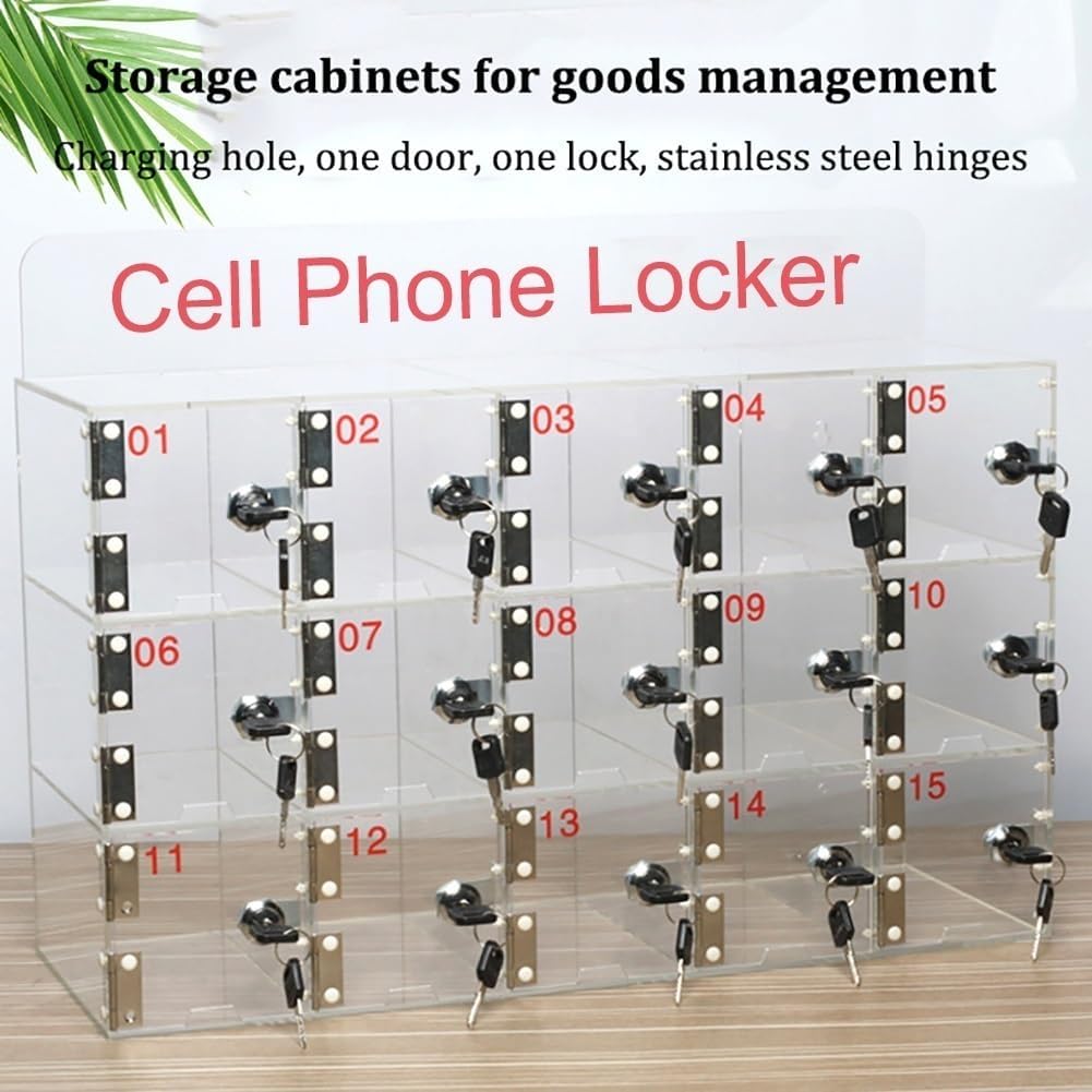 Wall-Mounted Phone Storage Locker Cabinet - Clear Acrylic Cell Phone Locker Box with 12/15/20/25 Slots, Locks & Keys, Perfect for Office, School, Factory, Includes Charging Ports
