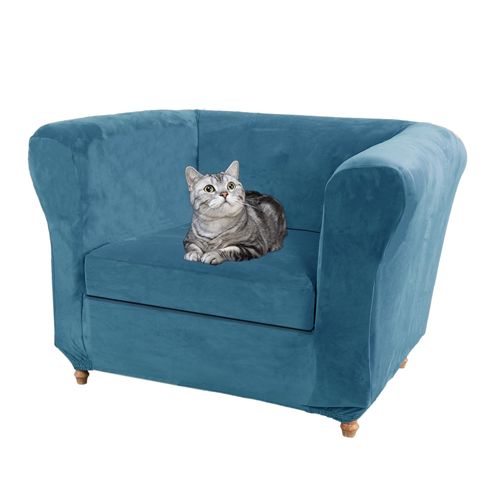 SYLC Velvet Stretch Chesterfield Sofa Cover Couch Cover with Seat Cushion Cover Furniture Protector for Curved Settee Fitted Vintage (Blue,Chair+1 Large Seat)