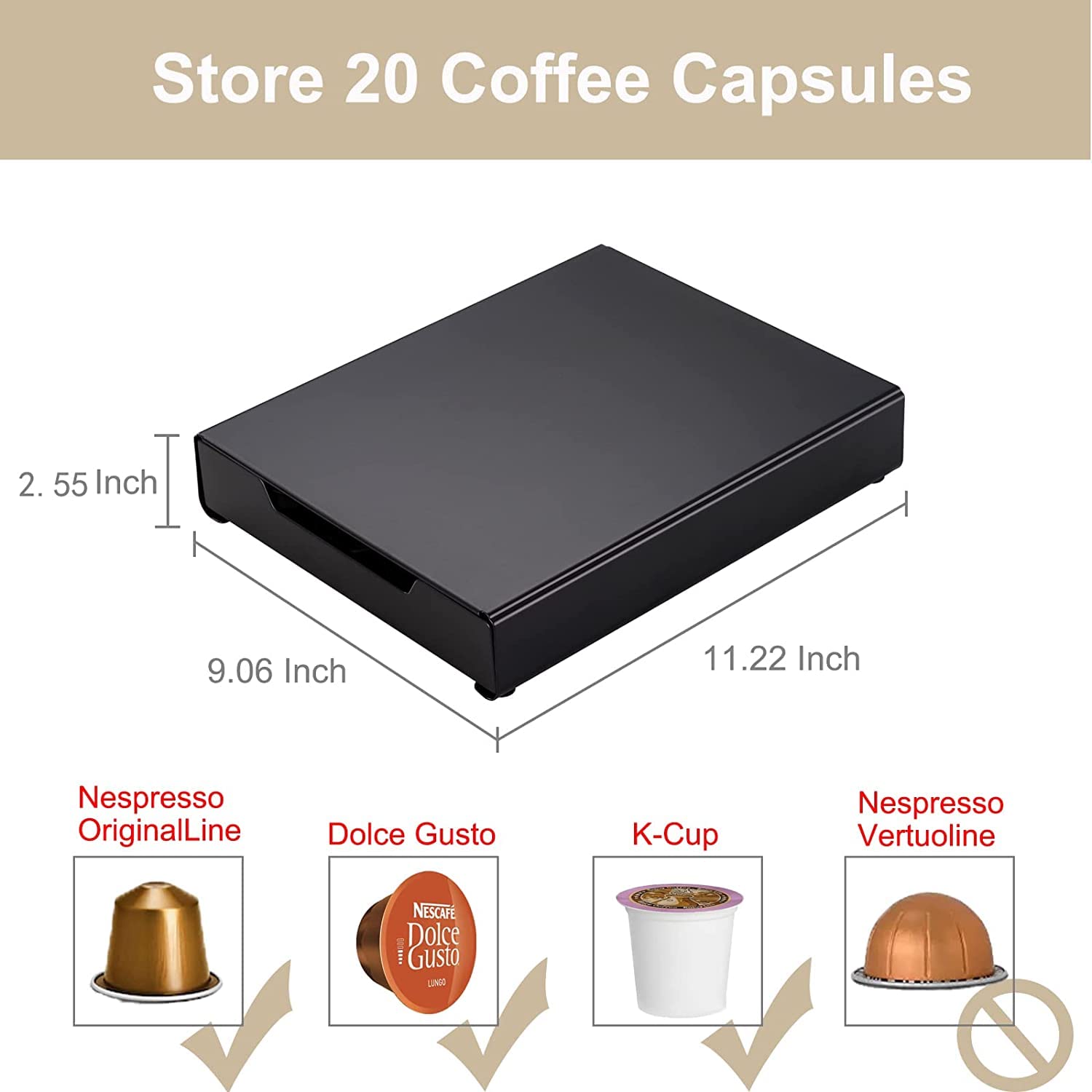 Miuly K-cup Drawer Organizer,20 Capacity K Cup Storage, Coffee Pod Drawer compatible with K Cup, Originaline and Dolce Gusto