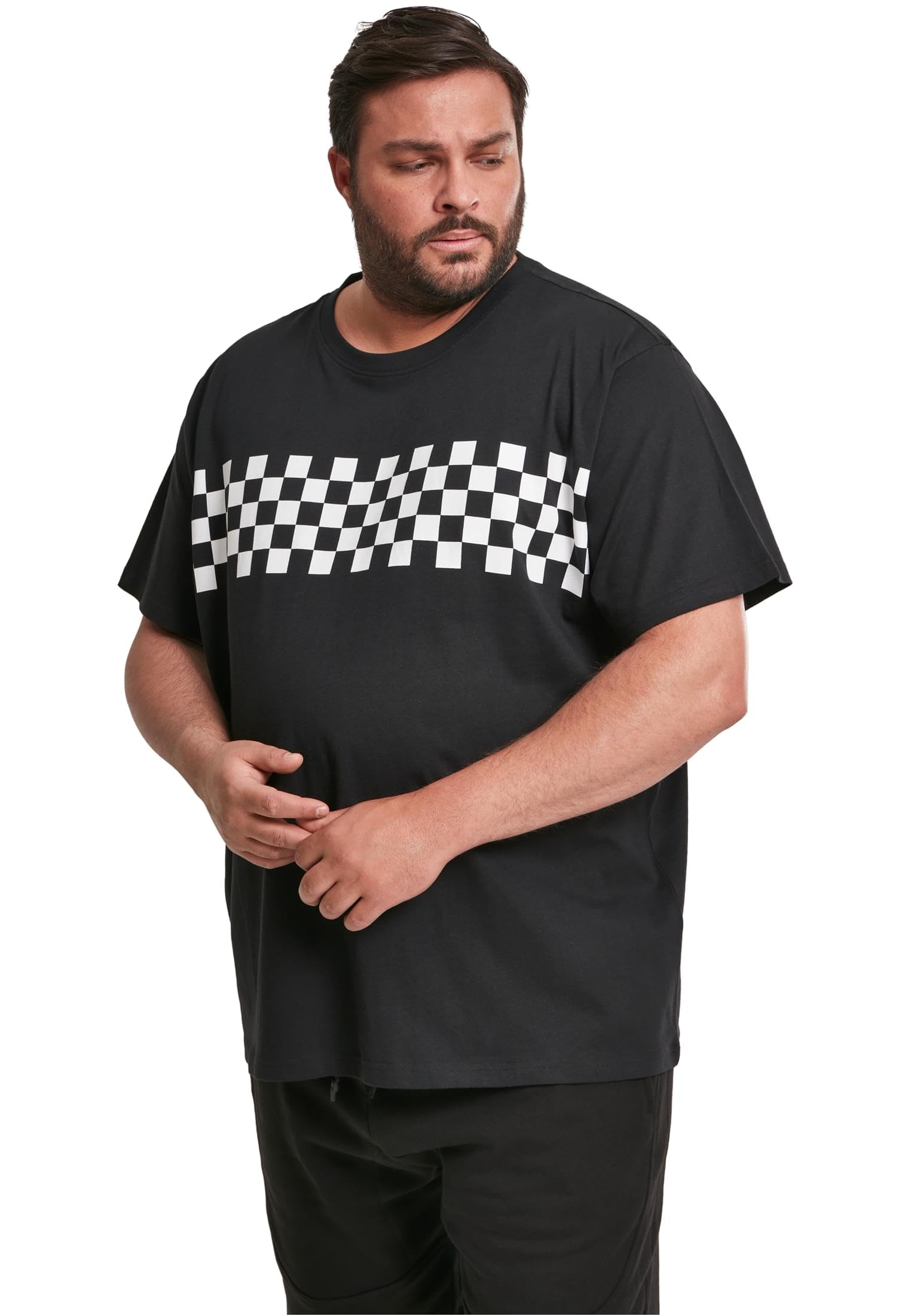 Urban Classics Men's Black (Black/White 00826) Check Panel Tee T-Shirt, Xxl