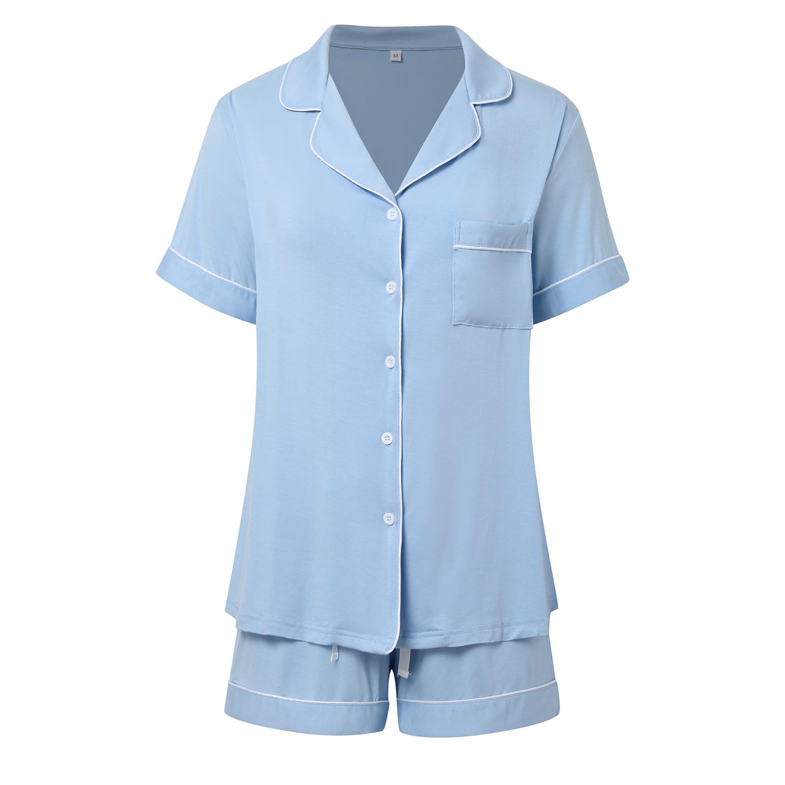 Genérico Pijama Lactancia,Conjunto De Pijama para Mujer Conjunto Informal De Dos Piezas Top De Manga Corta Y Pantalones Cortos Bolsillo En El Pecho De Pijama Suave