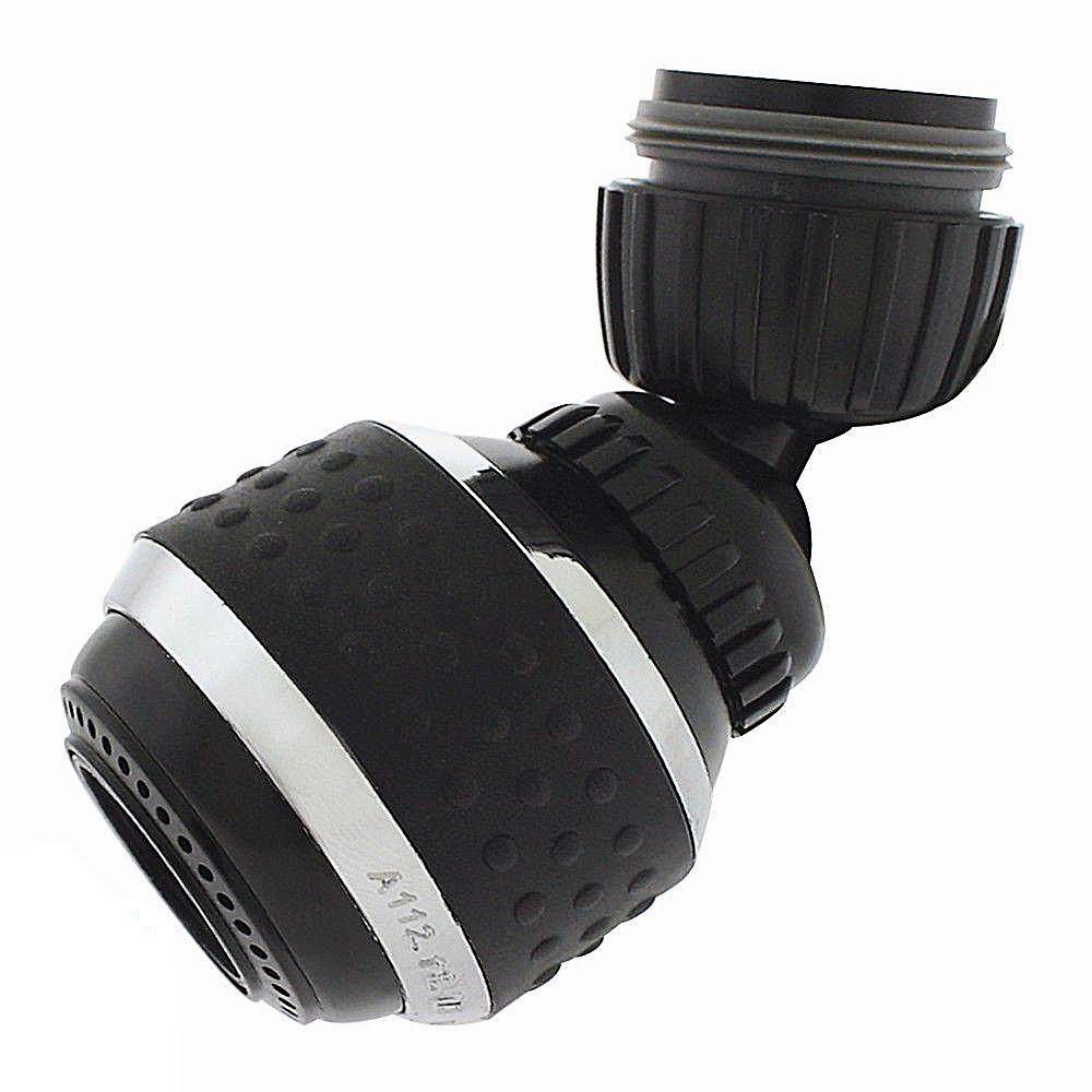 Neoperl21 4290 5 California Standard Flow Bubble Stream Soft Grip Double Swivel Spray Aerator, Dual Thread, 1.8 GPM, Black/Chrome Finish, Plastic Connection