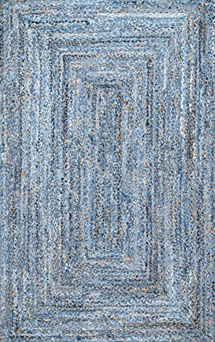 Nuloom Hand Braided Otelia Denim And Jute Area Rug, 6' X 9', Denim #TOP2
