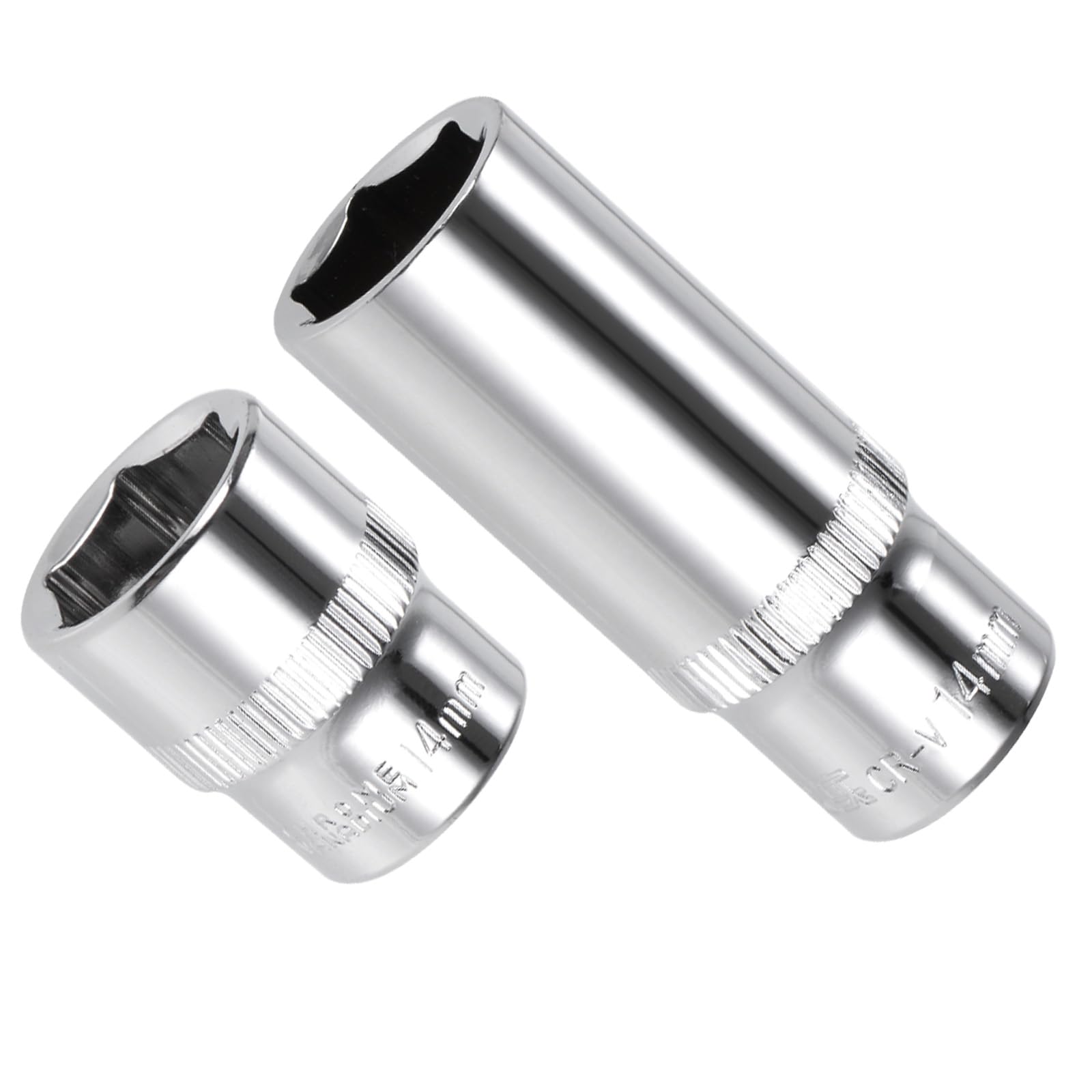CoCud 6-Point Socket, 1/4" Drive 14mm Deep, Polished Chromed CR-V Metric Deep and Shallow Impact Socket - (Applications: for Ratchet Torque Electric