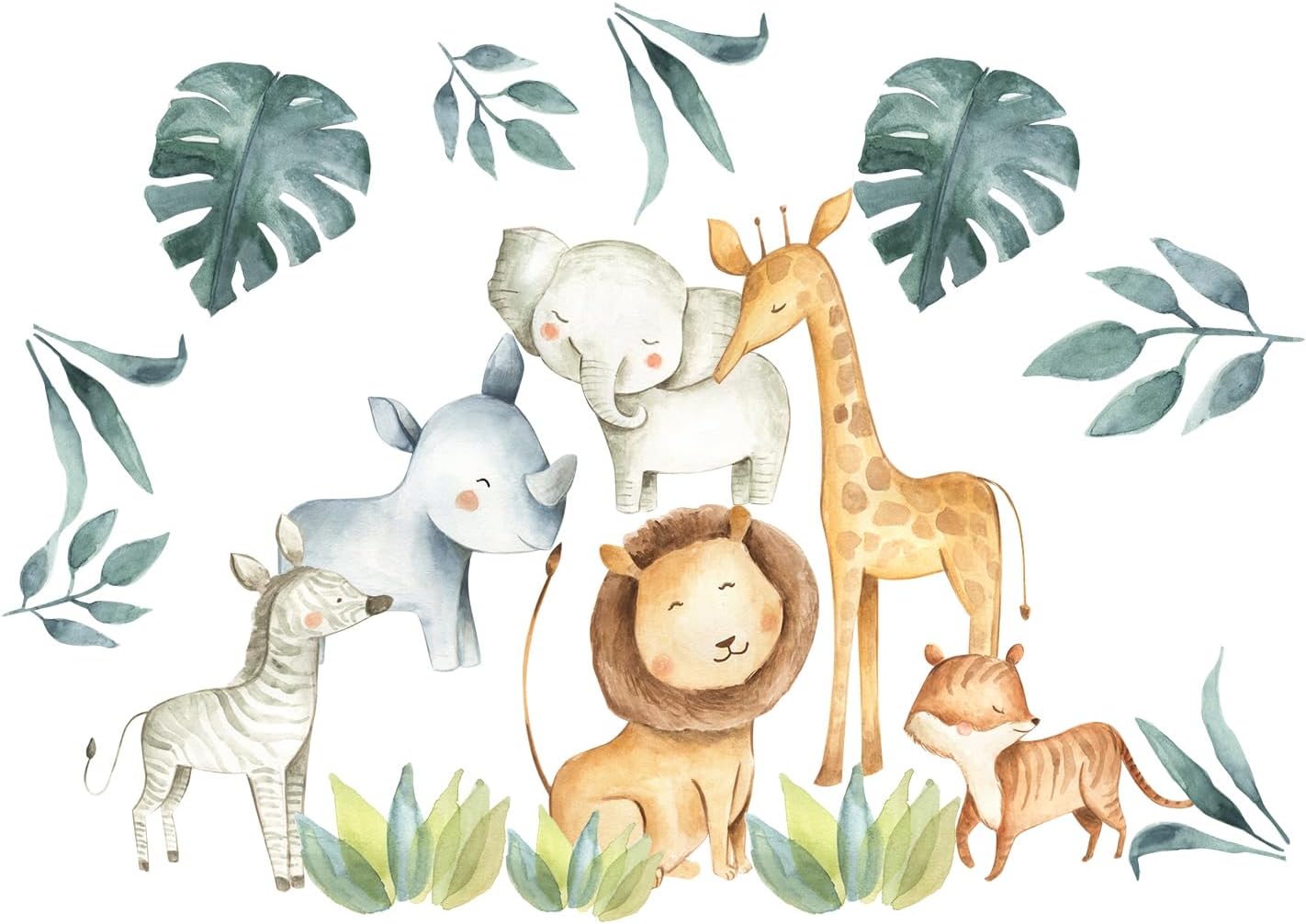 Murwall Kids Wall Decal Safari Animals Wall Sticker for Nursery African Animal Removable Peel and Stick King Lion Hippopotam Elephant Giraffe Decals Boys Girls Bedroom Sleeping Animal Decals