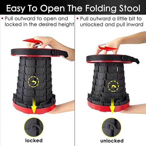 Miniatura 4 de Taburete plegable portátil, taburete telescópico, sillas plegables compactas, asiento de camping ligero portátil para adultos, rojo