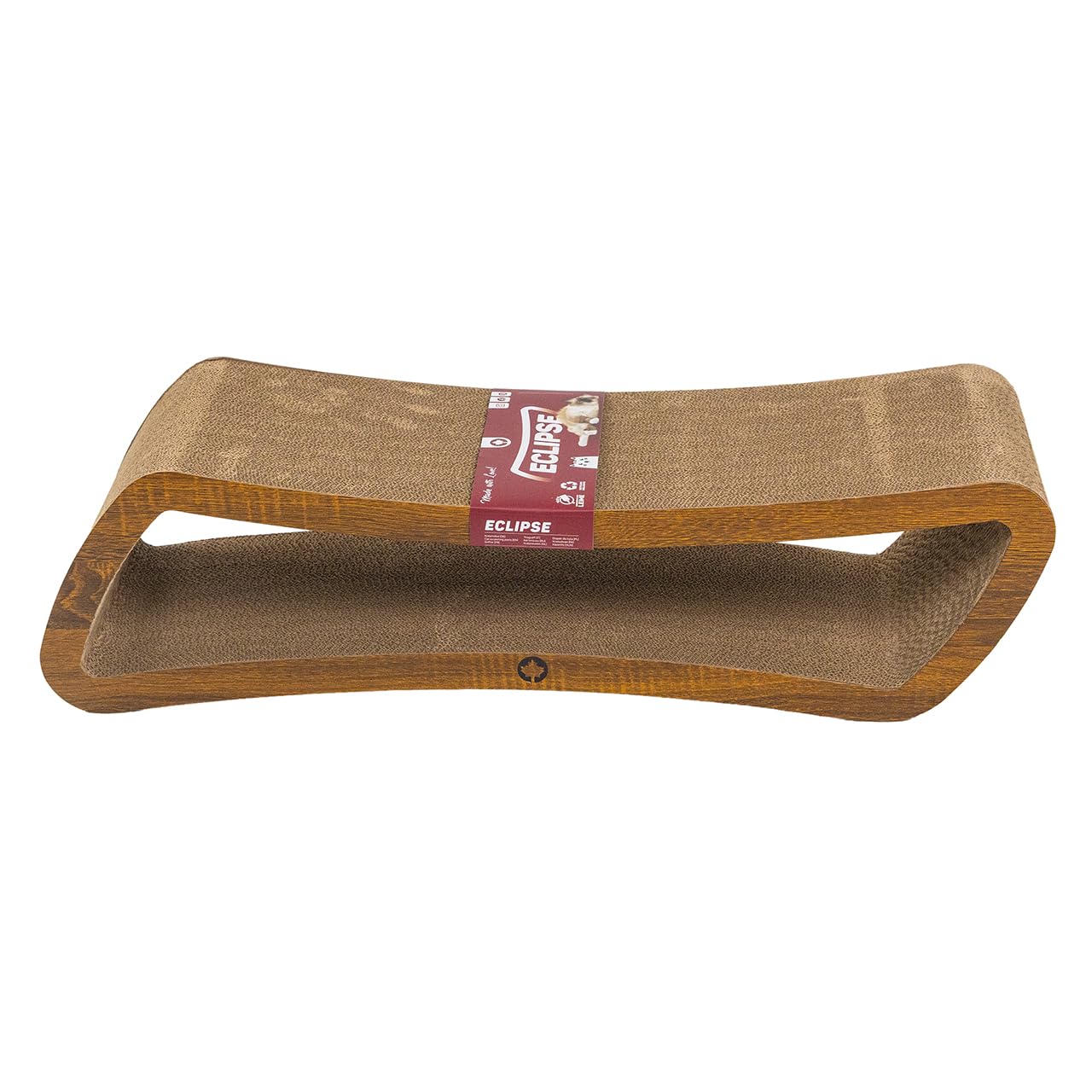 CanadianCat Company | Kratzbrett Eclipse für Katzen - 84 x 24 x 23 cm - doppelseitig nutzbar - stabile Wellpappe - Holzoptik Walnuss - Kratzmöbel & Liegeplatz