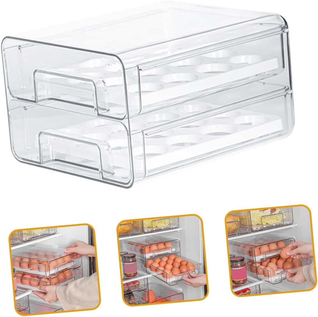 Refrigerator Organizer Bin Double Layer Design Compartment Storage Drawer for Freshness Sturdy Holder for Fridge and Kitchen Use