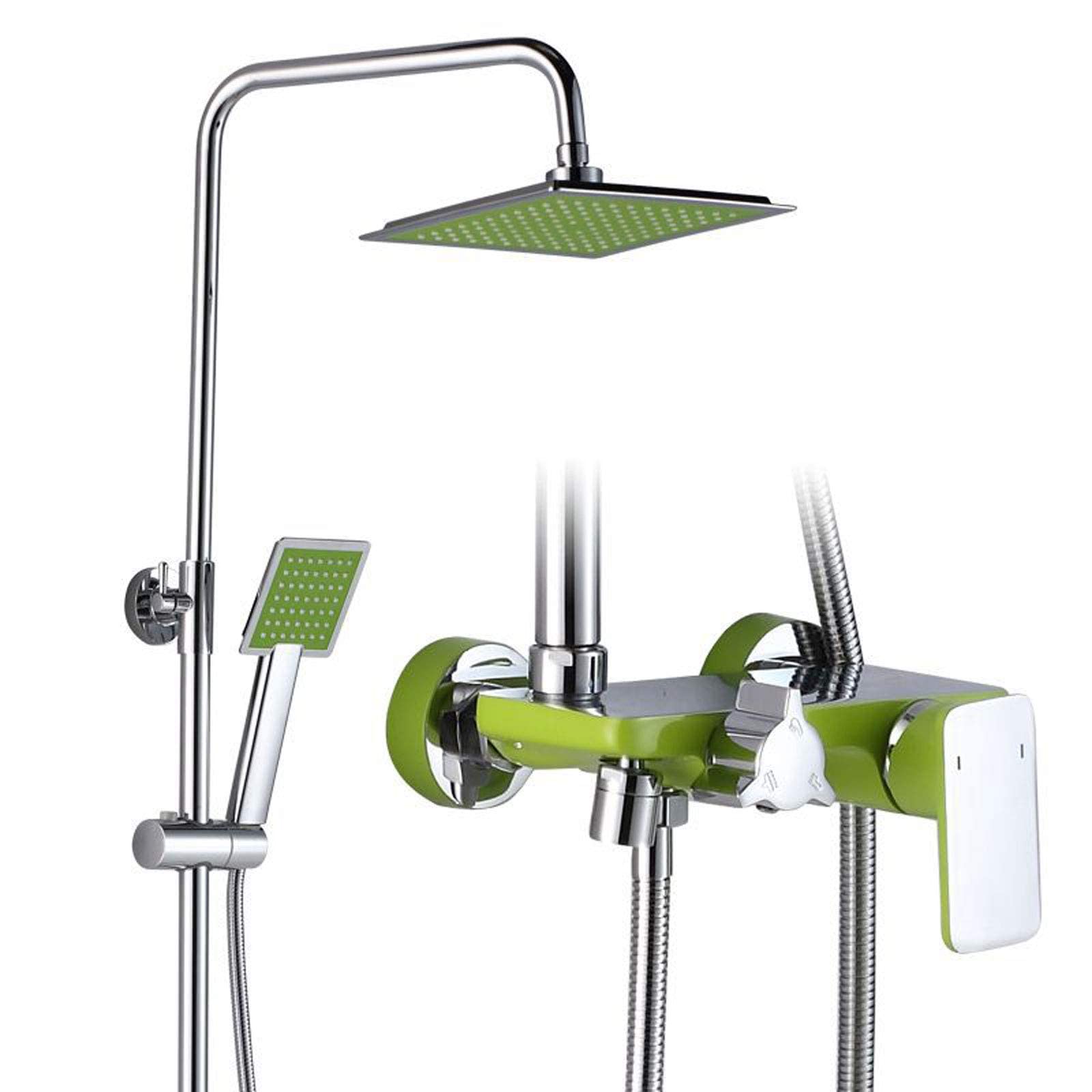 OZBMA Shower suit, Green Chrome Wall Mounted Set Bathroom with Overhead Head Shelf, Modern Adjustable Mixer for Hotel Gym