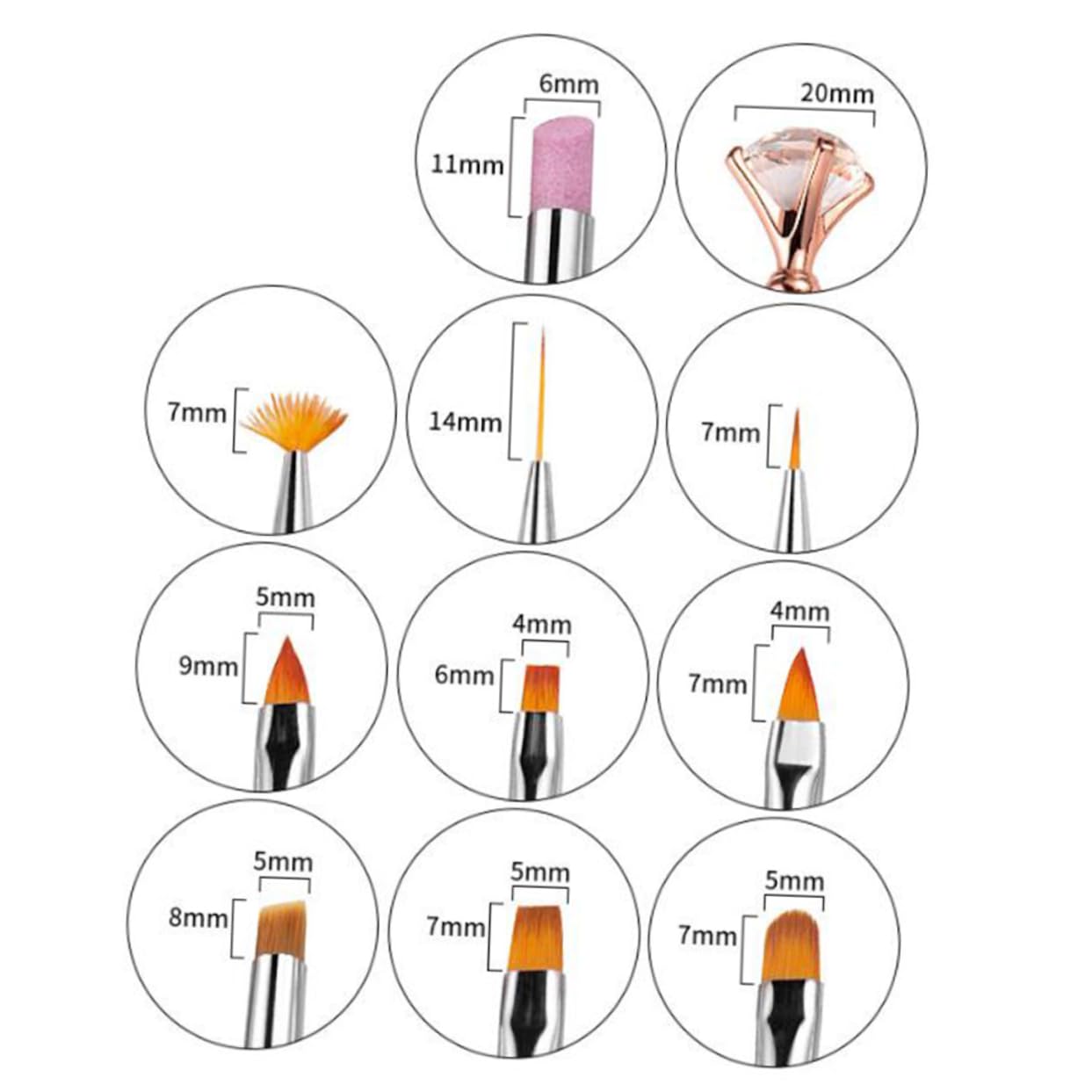 LIFKOME 10pcs Professional Manicure Brush Nail Art Pen Brush Nails Supply for Art Pen Pedicure Tools