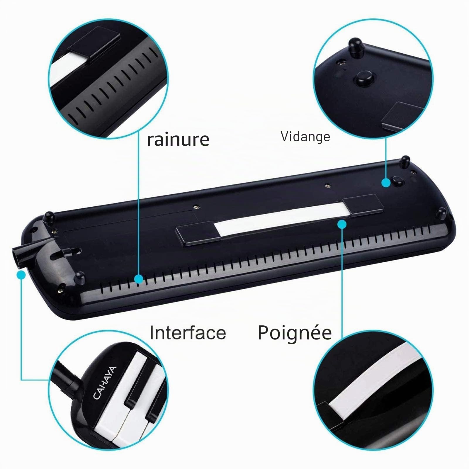 CAHAYA Mélodica 32 Touches avec Etui et Embout Flexible en plastique pour Enfants, Amateur de Musique, Noir CY0050-1