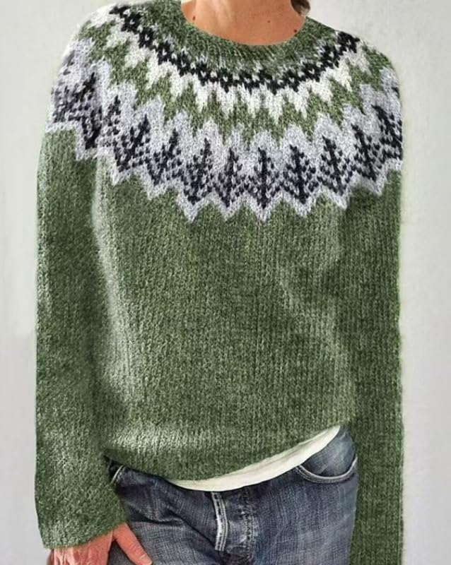 Women's Vintage Fair Isle Sweater Knitted Crewneck Long Sleeve Pullover Winter Sweaters Tops3