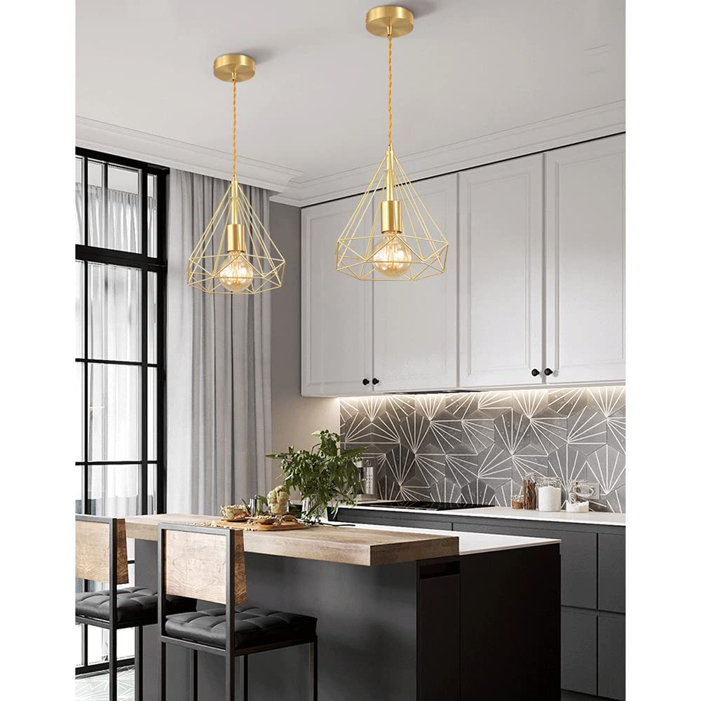 RCIDOS Lámpara Colgante Creativa En Forma De Diamante Lámpara Suspensión Metal Elegante Luces Colgantes Románticas Doradas Techo Elegante Y De Lujo Ligero para Cocina, Cafetería Rústica