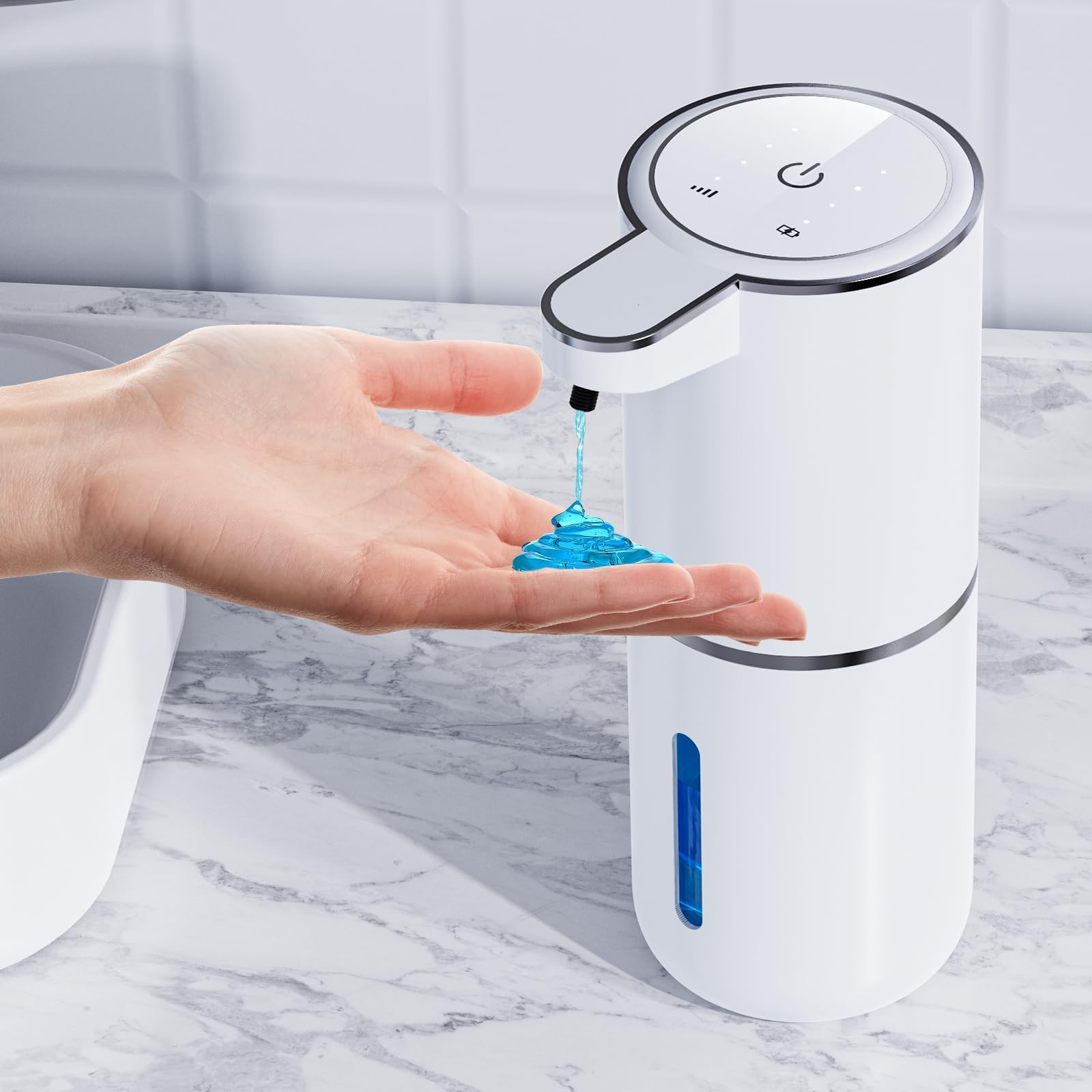 Amyzavls Automatic Liquid Soap Dispenser,380ml Wall Mount Touchless 4 Gear Adjustable Electric Liquid Soap Dispenser,USB Rechargeable with Sensor for Bathroom,Kitchen,Office, White