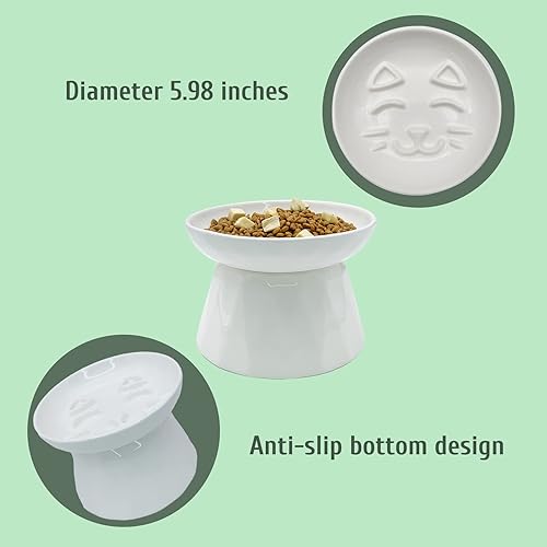 Miniatura 5 de BNOSDM Cuenco elevado para gatos con alimentación lenta y poco profunda, plato elevado para gatos con bigotes, para comer lentamente, lindos cuencos