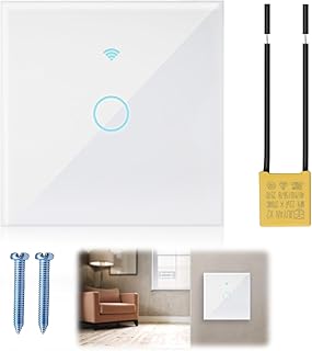 WLAN Lichtschalter Unterputz Interrupteur Tactile WiFi Touch Glas Wandlichtschalter 1 Gang 300W Interrupteur Lumineux Intelligent WiFi mit Alexa Google Assistant Tuya Smart Life App Steuerung