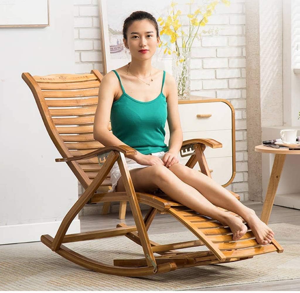 ロッキングチェア キャンプ、釣り、ビーチ、プールサイド用木製ロッキングチェア、竹製