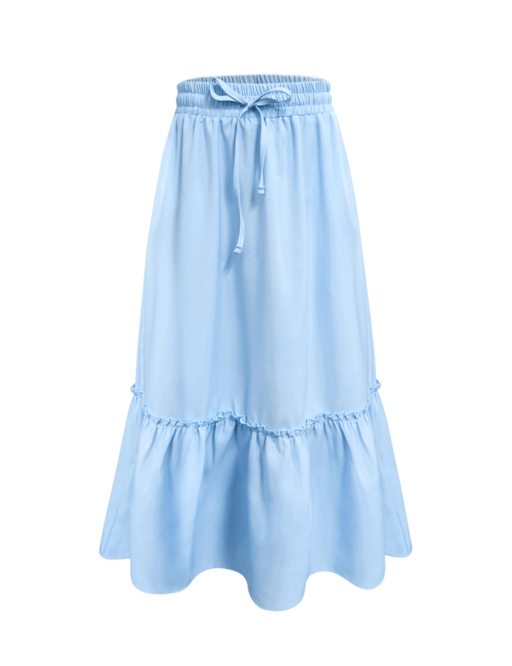 Girls High Waisted Ruffle Maxi Skirt Soft Cotton Long Skirts with Elastic Waistband for Kid Girl 3-12 Years