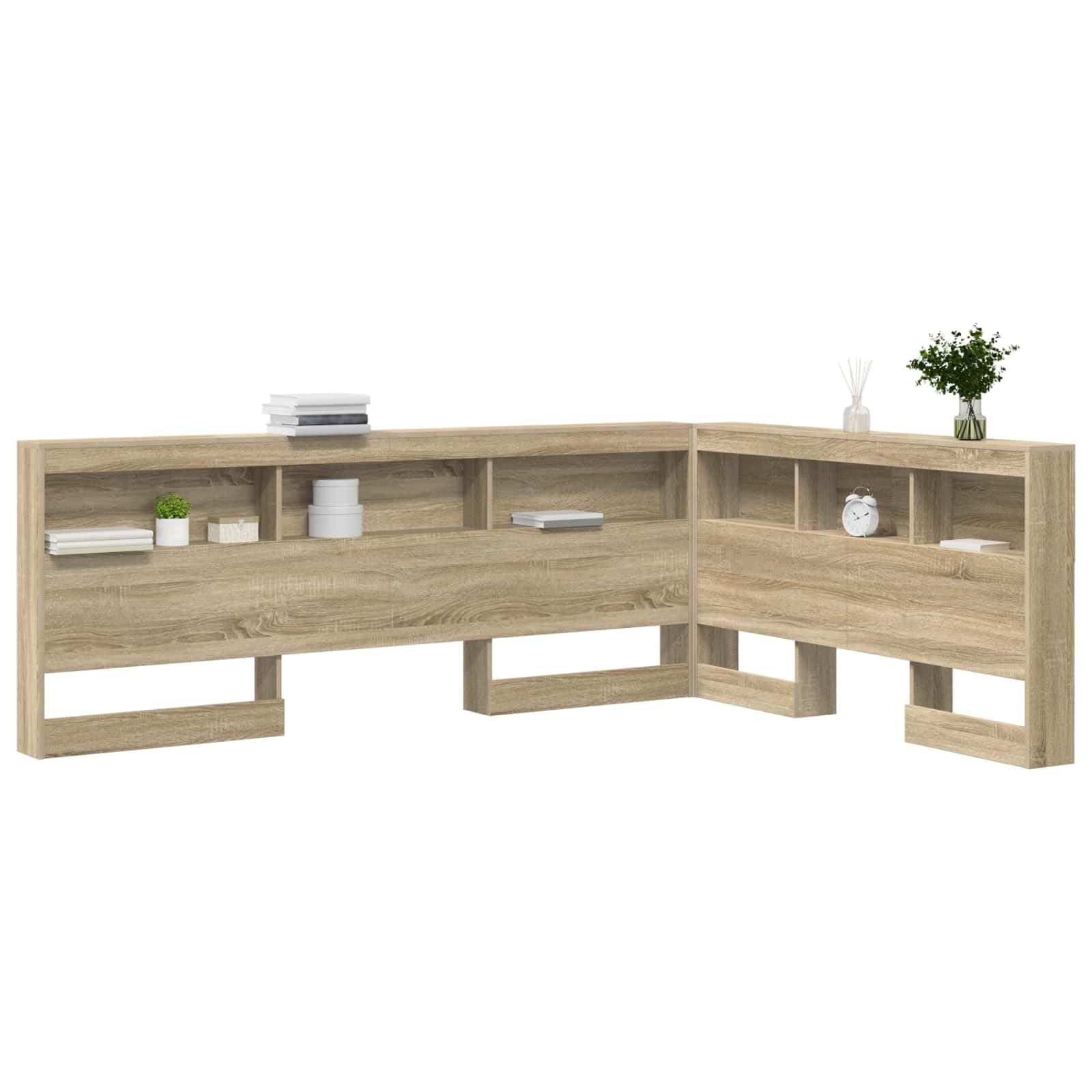 Tête de lit de Rangement en Bois d'ingénierie Chêne Sonoma 160 cm avec étagères intégrées, Station de Charge, Design Moderne scandinave pour Chambre Adulte ou Enfant