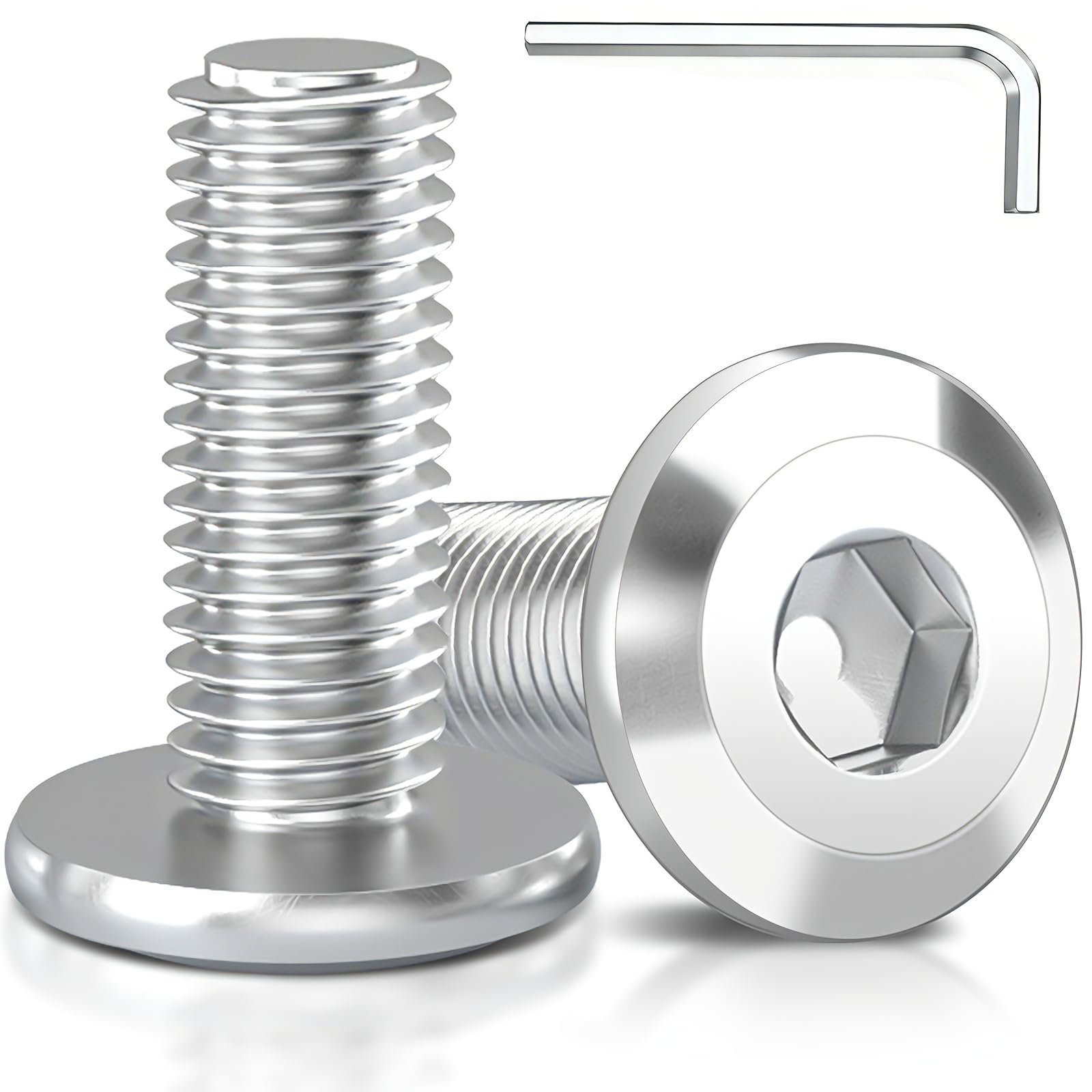 M6 x 16mm Bolts, 50Pack Hex Socket Flat Head Furniture Bolts/Screws - 304 Stainless Steel Hex Long Socket Screws