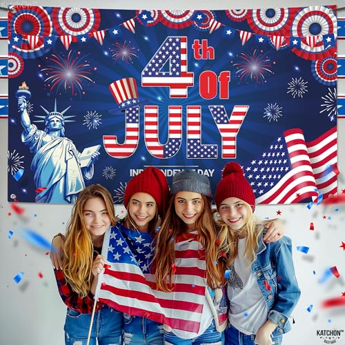Image of KatchOn, XtraLarge 4th of July Banner- 72x44 Inch | Fourth of July Backdrop for Independence Day Decor | Patriotic Decorations | Memorial Day Decorations | 4th of July Decorations