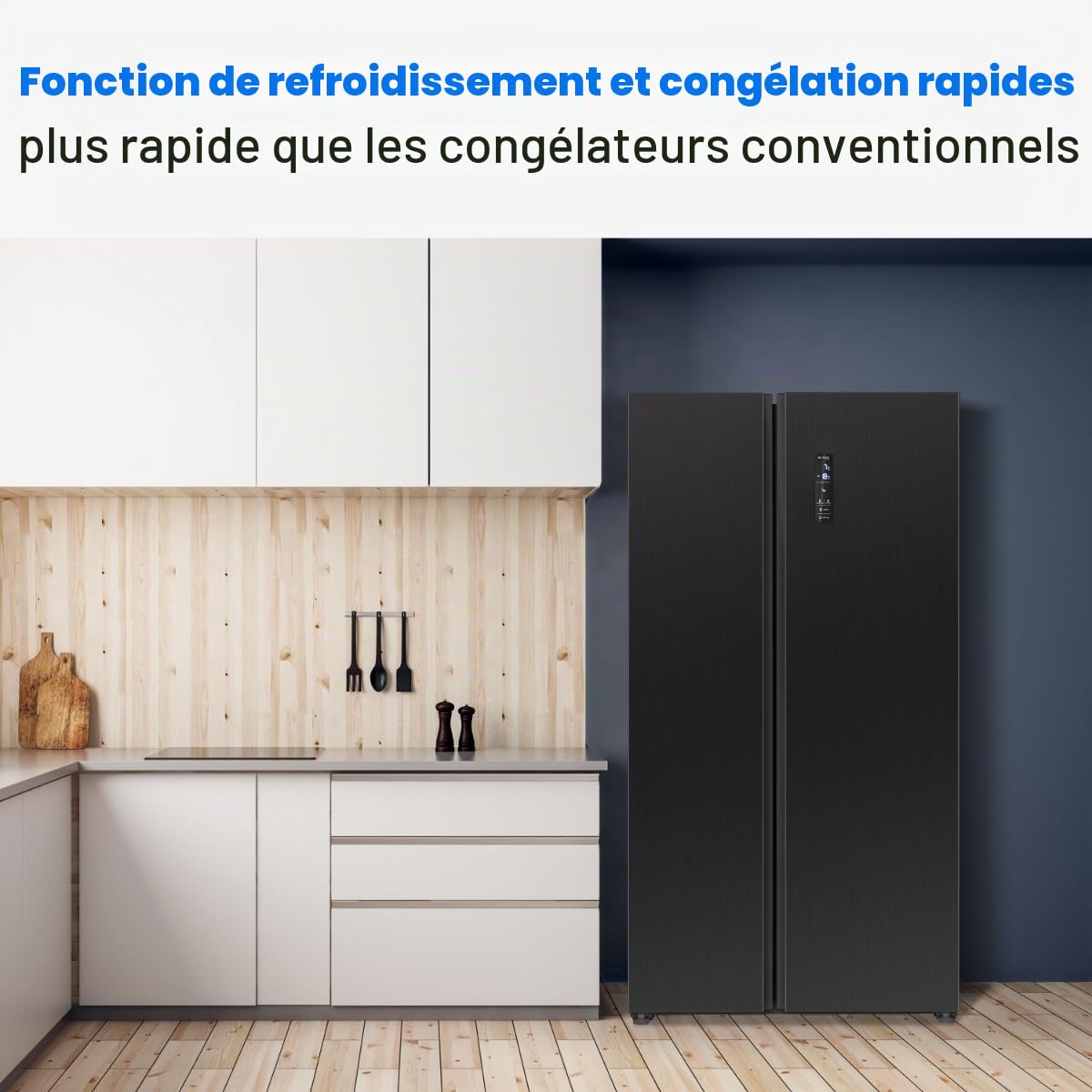 Bomann NoFrost SBS 7344 Combined Freezer Refrigerator, Black | NoFrost technology, fast cooling, fast freezing, energy saving mode, automatic function