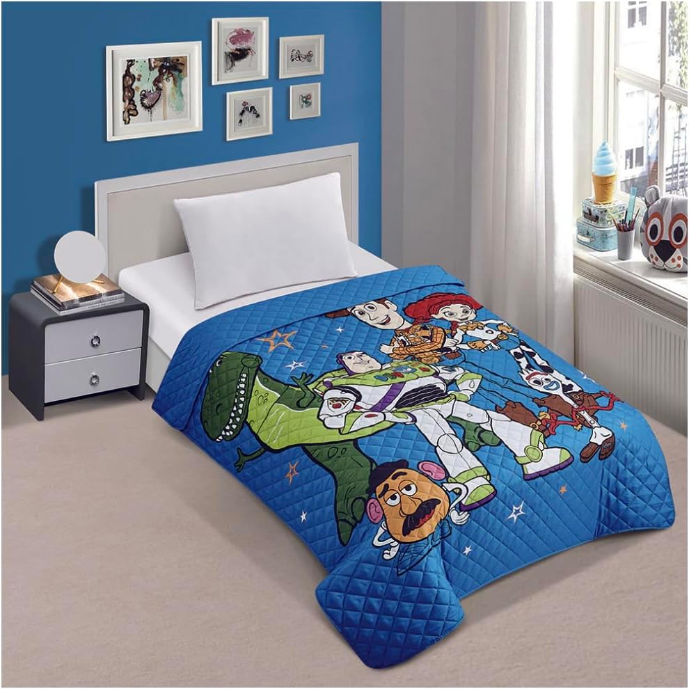 Jay Franco Toy Story Twin Quilted Bedspread Fairground Stars, Blue, JF14533