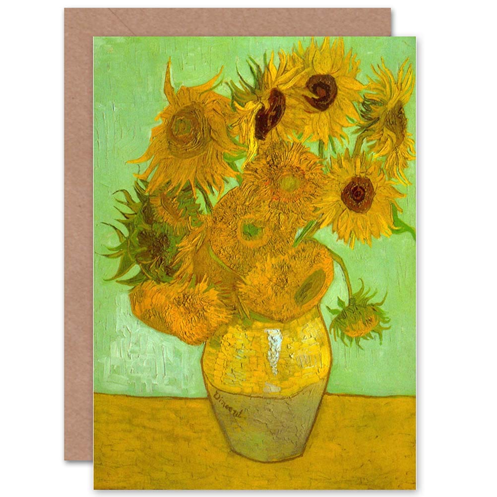 Wee Blue Coo Vincent Van Gogh Twelve Sunflowers Old Master Painting Sealed Greeting Card Plus Envelope Blank inside