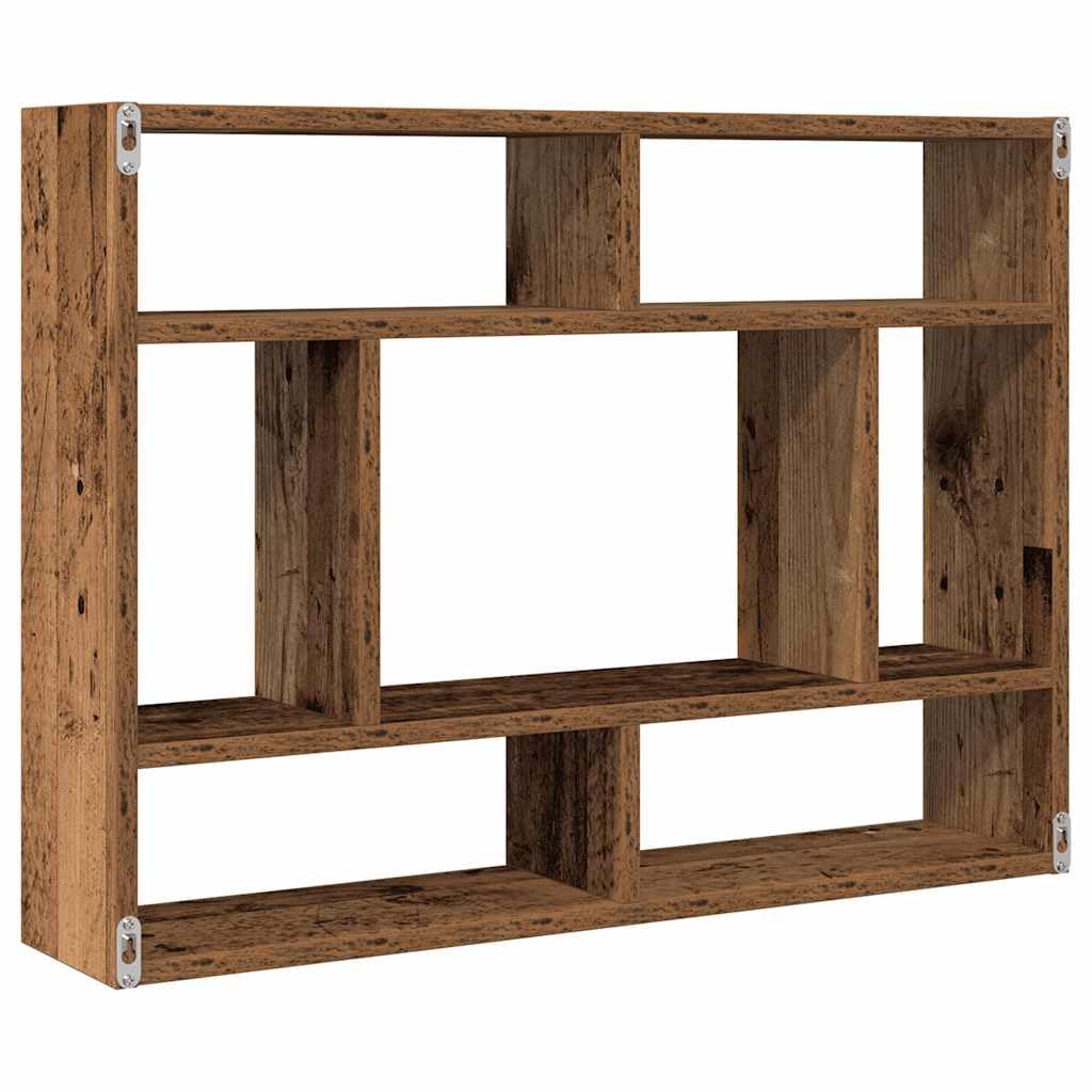 Wandregal aus Akazienholz 75 x 16 x 55 cm in Altholz-Optik mit Stauraum für Bücher Deko und Pflanzen für Wohnzimmer Büro und Badezimmer