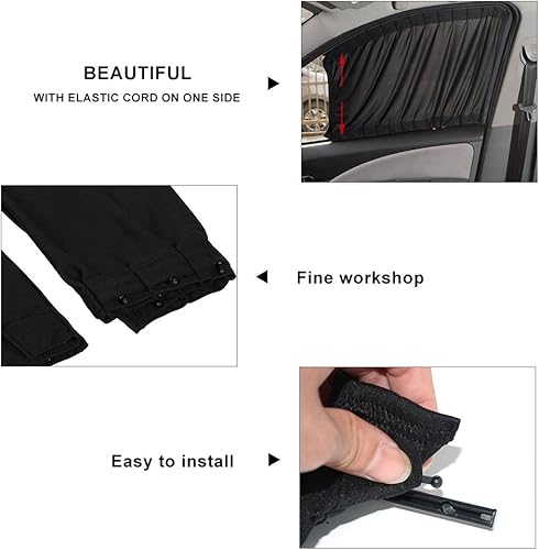 Miniatura 5 de Aramox Cortina de ventana de automóvil, 2 cortinas de ventana de automóvil de los años 50, cortina ajustable para cenefa (negro)