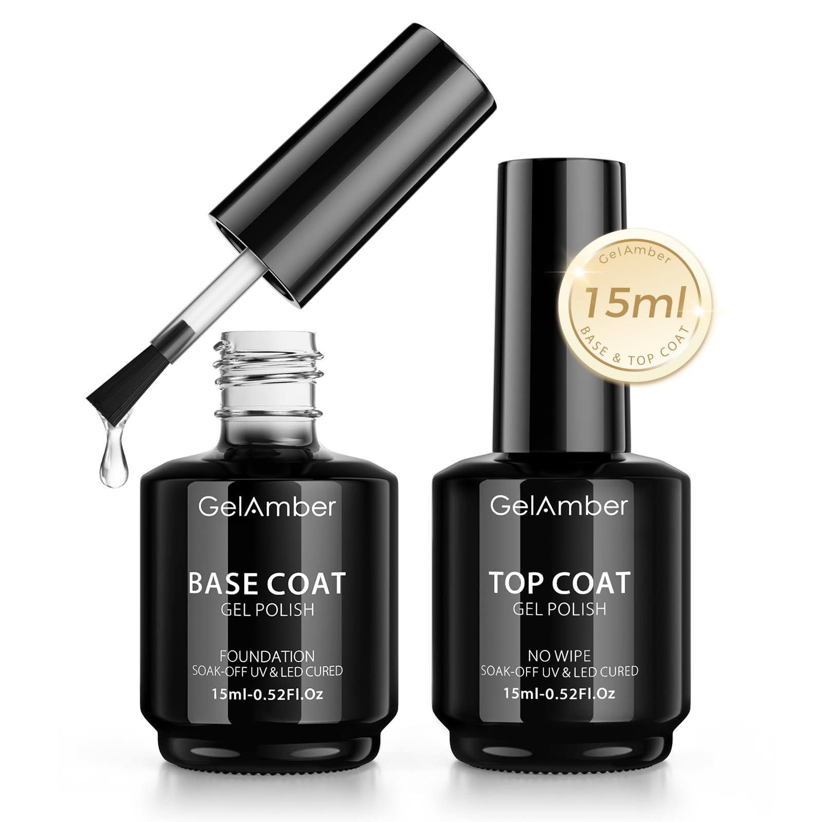 GELAMBER Base and Top Coat Gel Nail Polish, Gel Top Coat and Base Coat 15ml 2Pcs B&T