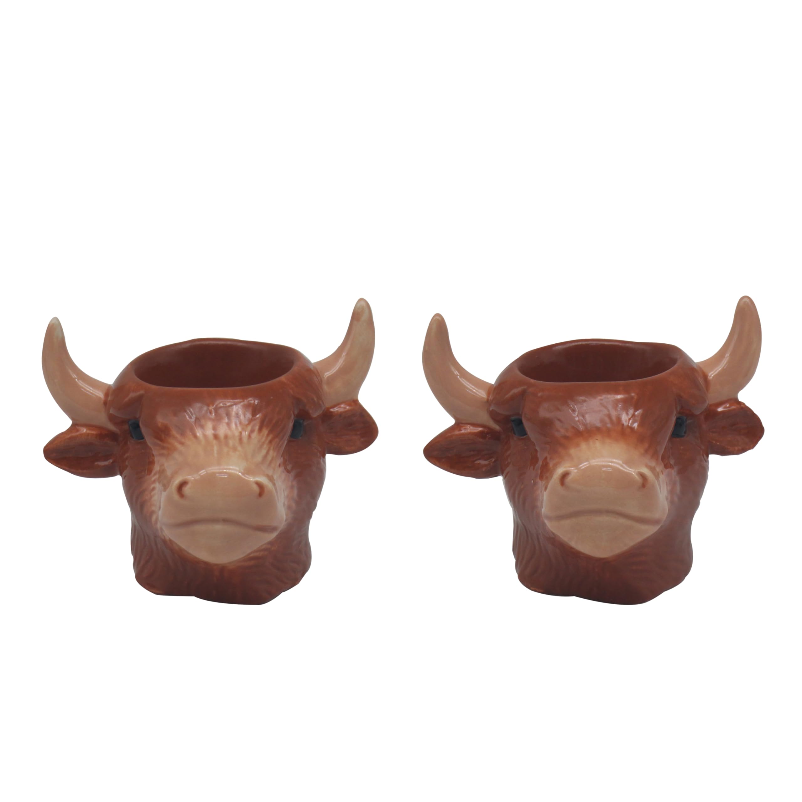 The Leonardo Collection Highland Cow Eggcups | Set of 2 Ceramic Egg Cups with Rustic Highland Cow Design | Country Farmhouse Style Tableware | Ideal for Breakfast, Brunch or Decorative Use