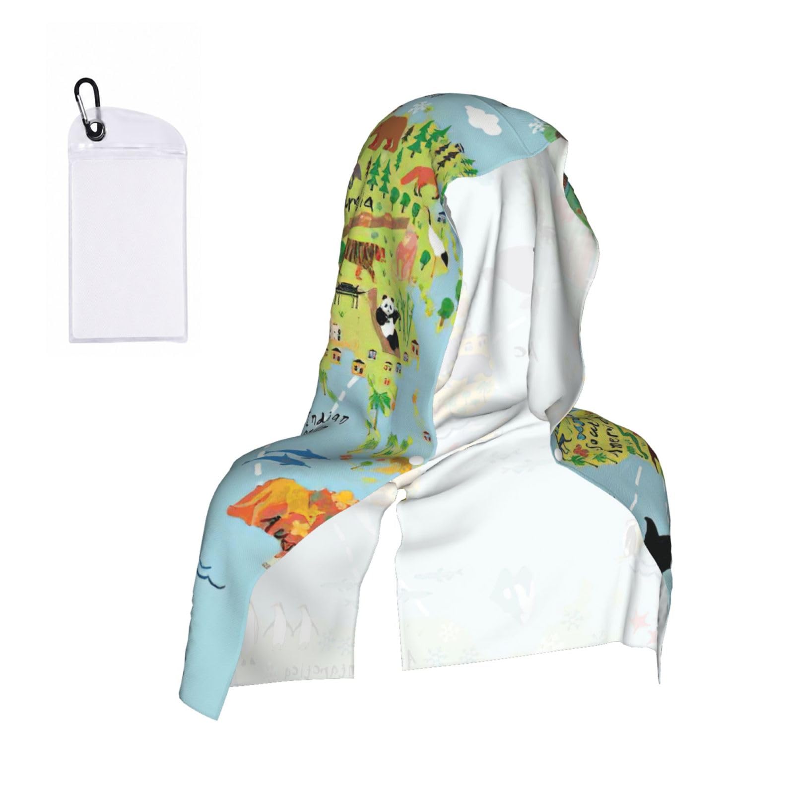 DUWAA World Map. Print Cooling Hooded Sports Towel, 30×60cm Quick Drying Summer Cool Head Wrap For Neck And Face