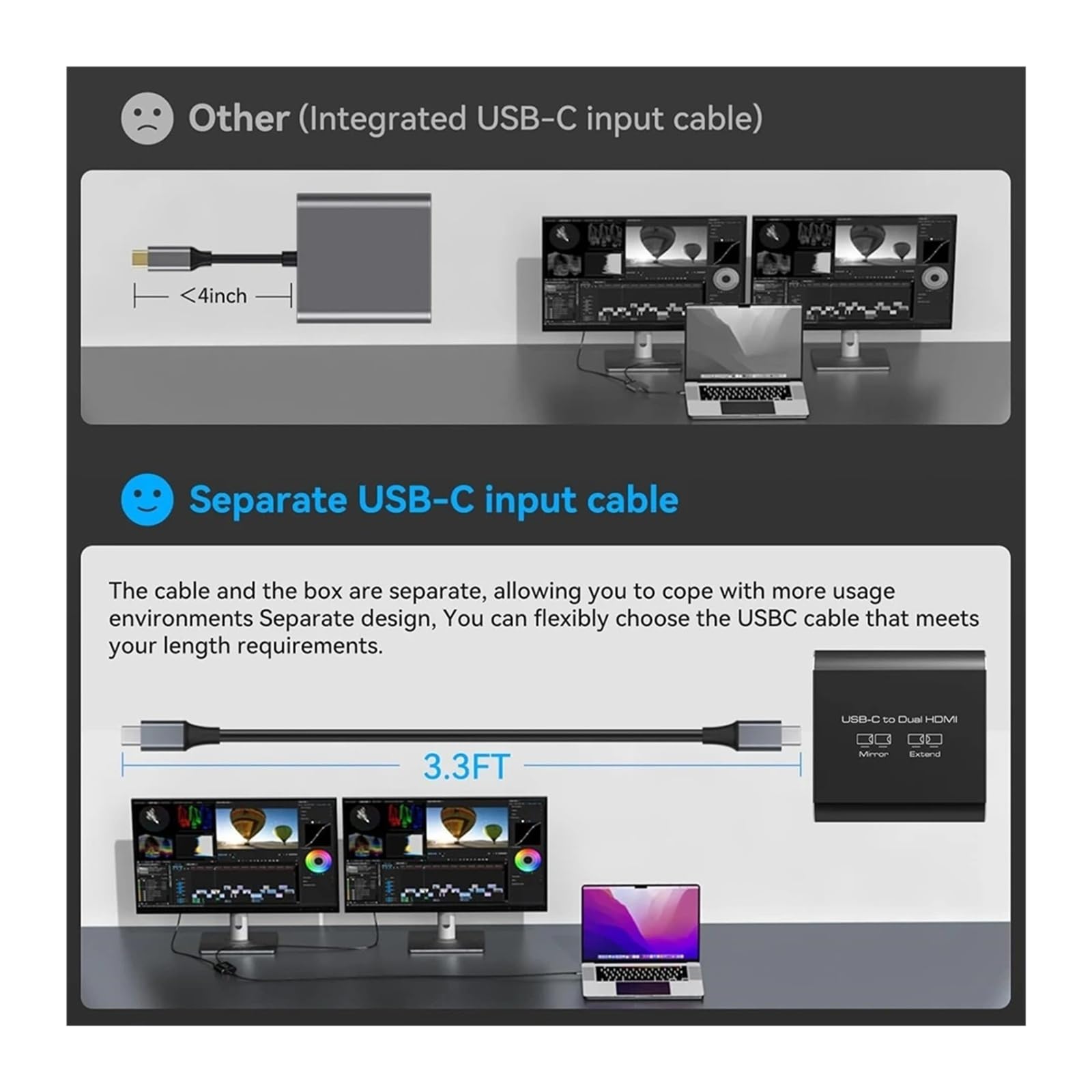 Adattatore 4K 60Hz da 3 a doppio USB C tipo a hub splitter 1 ingresso 2 uscite MST esteso for laptop