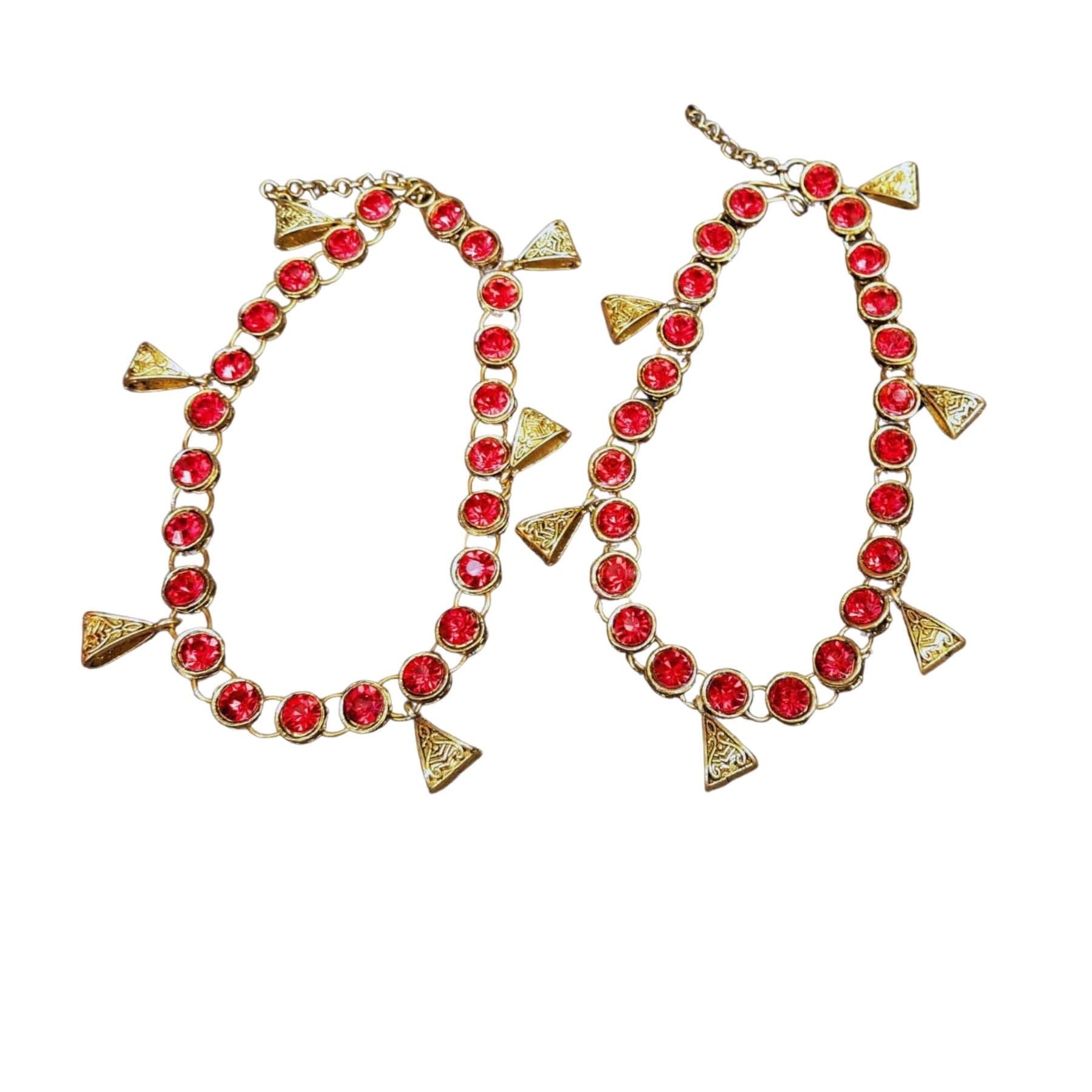White Stone Stud Brass Anklet Pack Of-2-image-47