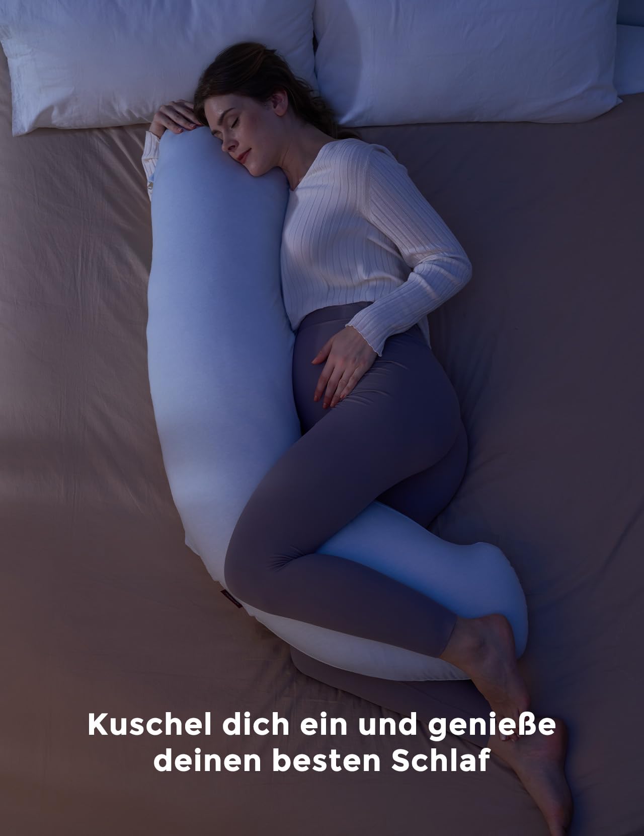Momcozy J-förmiges Seitenschläferkissen 119 x 43 cm – Oeko-TEX Schwangerschaftskissen & Stillkissen, weicher Bezug, Stütze für Bauch, Rücken und Beine, vielseitiges Körperkissen, maschinenwaschbar | Momcozy