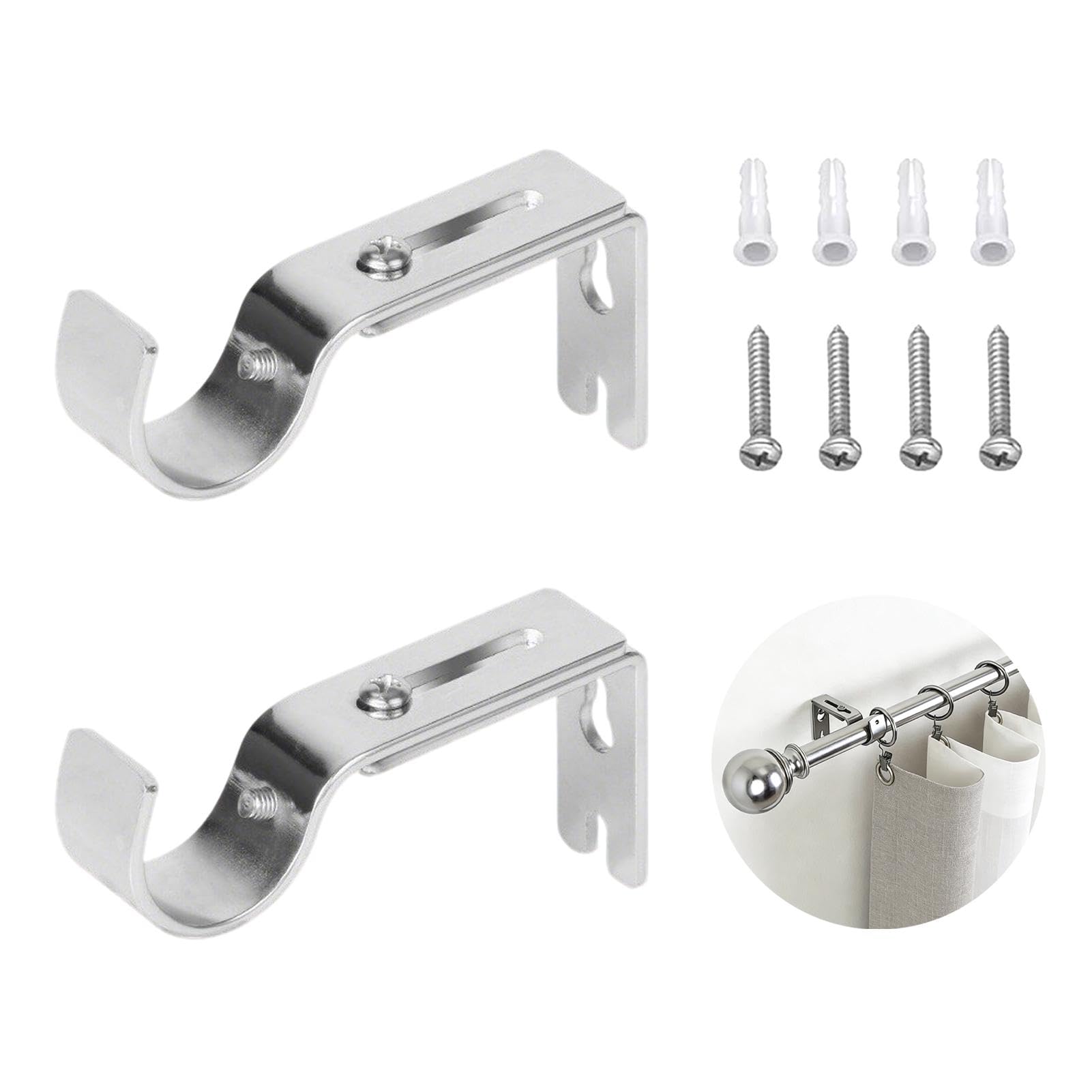 2 PCS Heavy Duty Curtain Pole Brackets for Home, Bedroom & Office Decor