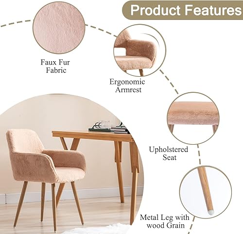 Miniatura 5 de Goujxcy Elegante silla de escritorio Camel Flurry para niñas y mujeres, moderna silla de tocador de piel sintética con reposabrazos, cómoda silla de